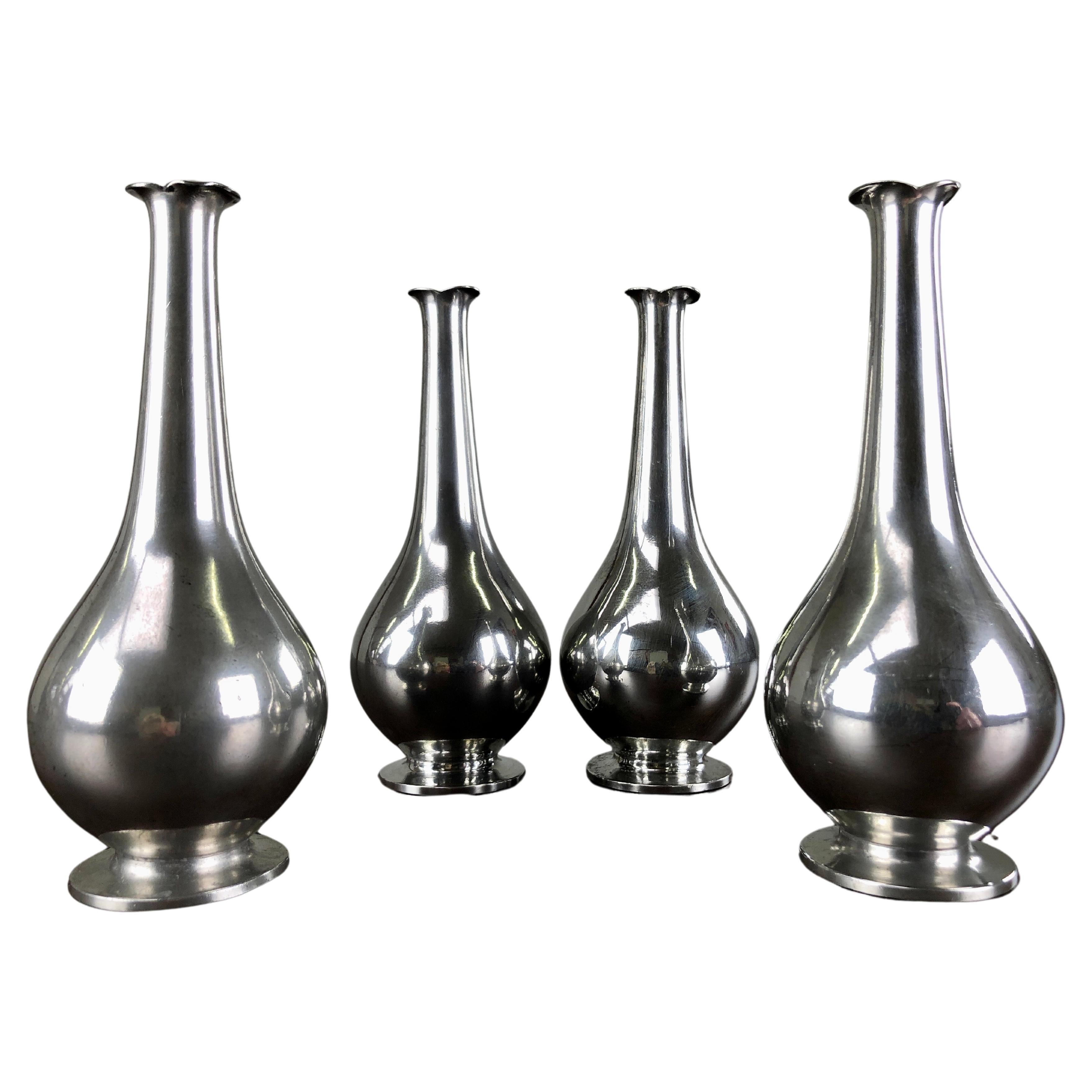 1930s Set of Four Danish Just Andersen Art Deco Pewter Vases