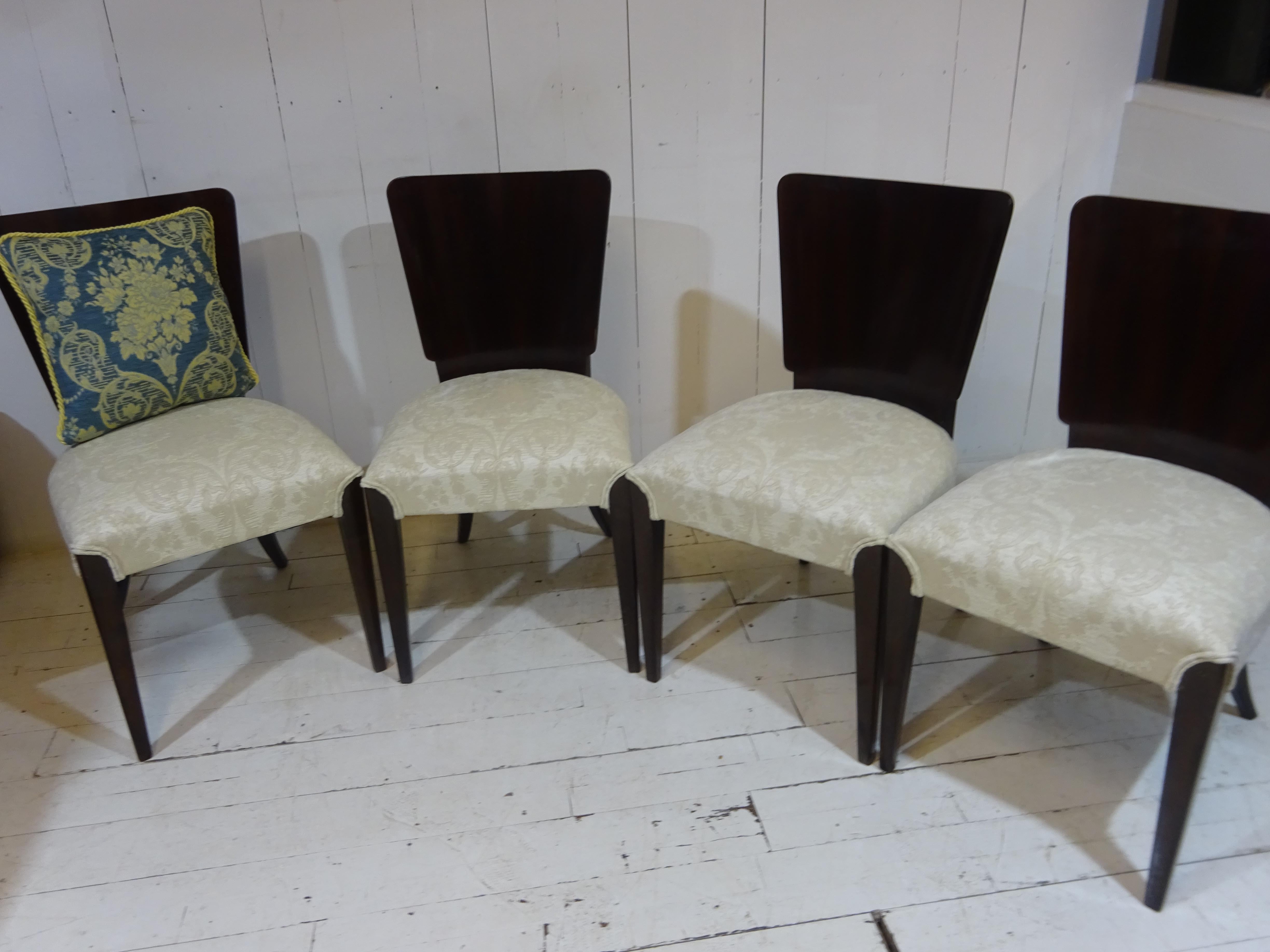 Set of four Art Deco dining chairs 

Fabulous find by the Rare chair team.

A very rare set of four ebonised walnut Halabala Art Deco chairs for the discerning antique buyer. 

Halabala History 
D Jindrich Halabala was born in 1903 Korycany,