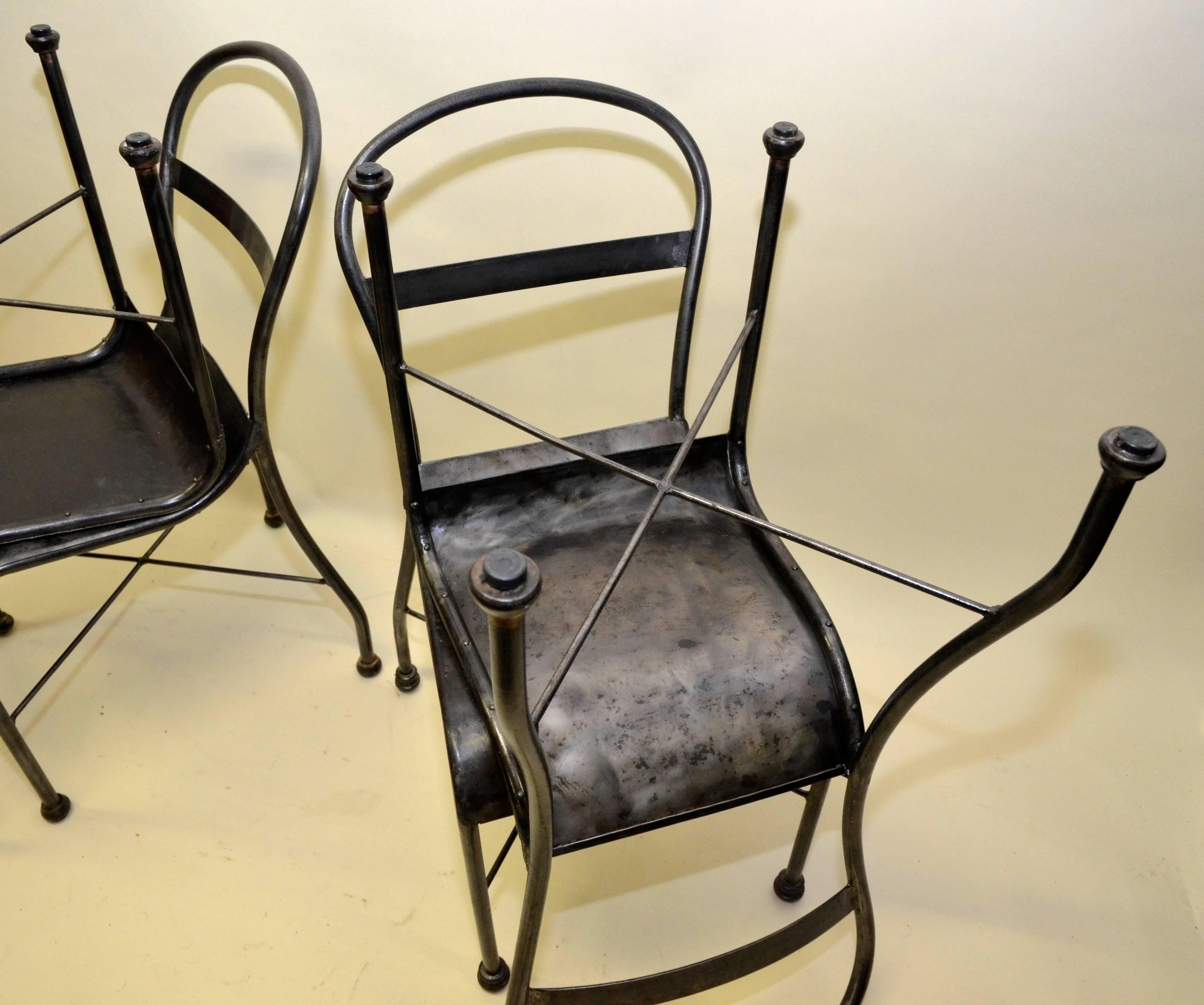 Industrial 1930s Set of Four Polished Metal Chairs For Sale