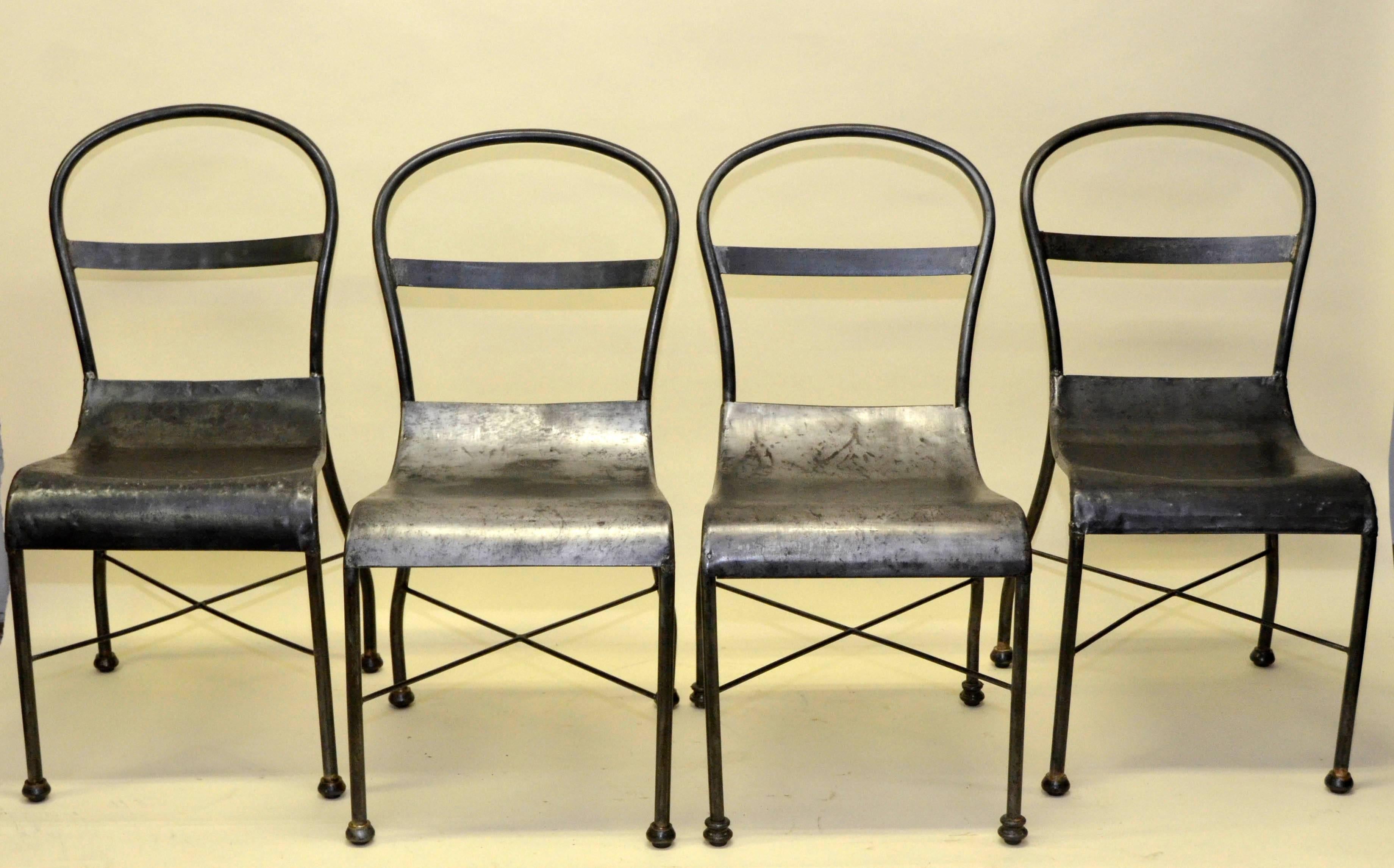French 1930s Set of Four Polished Metal Chairs For Sale
