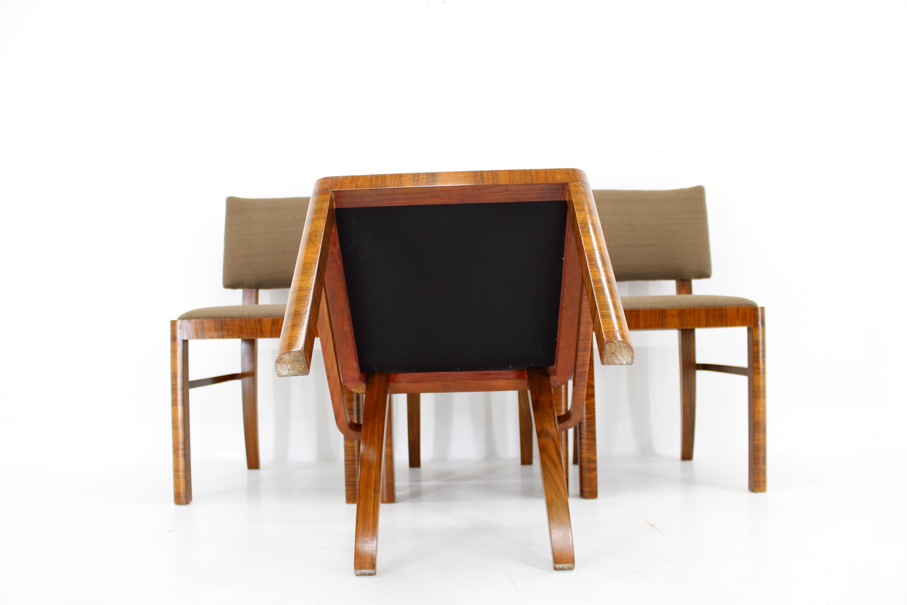 1930s Set of Four Restored Art Deco Dininng Chairs, Czechoslovakia For Sale 6