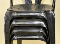 1930s Set of Four Vintage Stripped Metal French Multiples Bistro Stacking Chairs