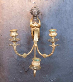 1930s Set of Three Antique Gilt Bronze Wall Sconces with Cherub