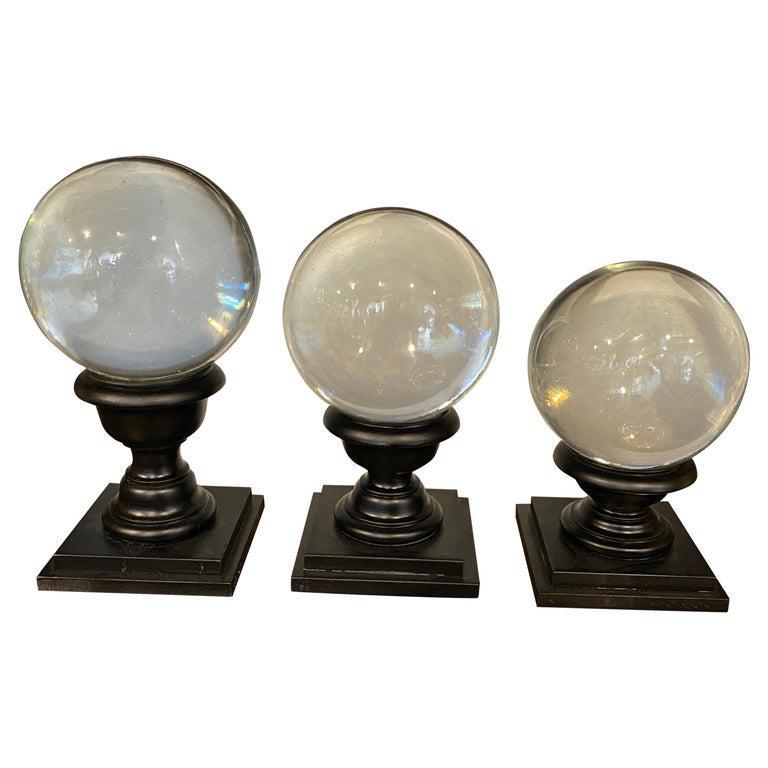 1930s, Set of Three Art Deco Transparent Murano Glass Spheres on Stands 6