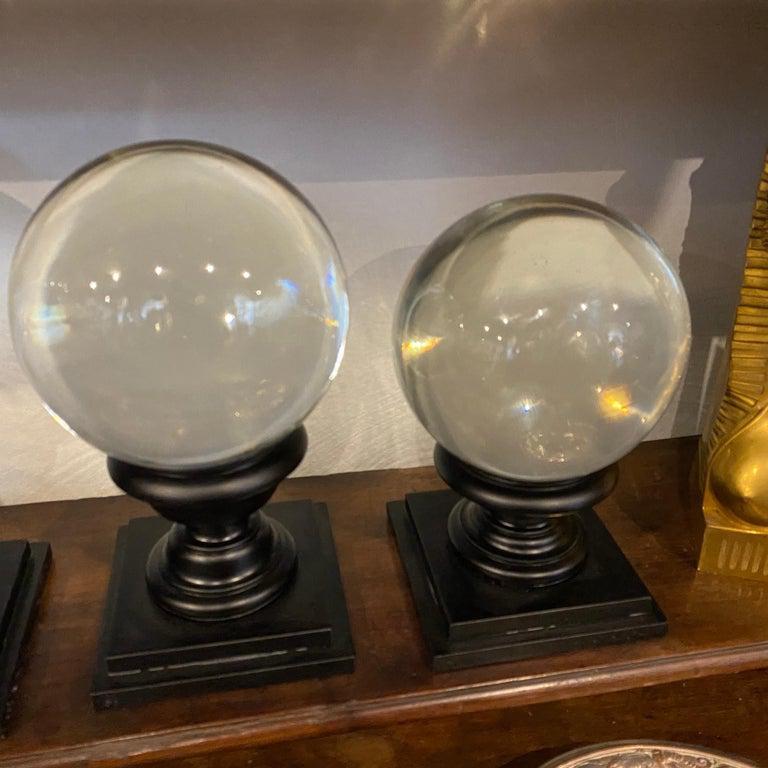 Italian 1930s, Set of Three Art Deco Transparent Murano Glass Spheres on Stands