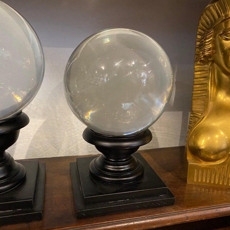 1930s, Set of Three Art Deco Transparent Murano Glass Spheres on Stands 1