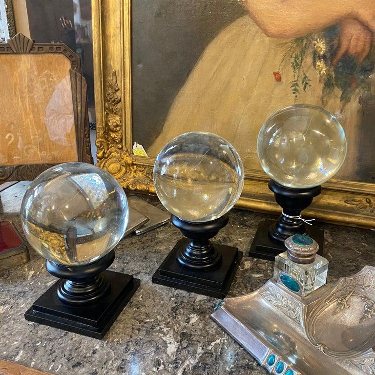 1930s, Set of Three Art Deco Transparent Murano Glass Spheres on Stands 3