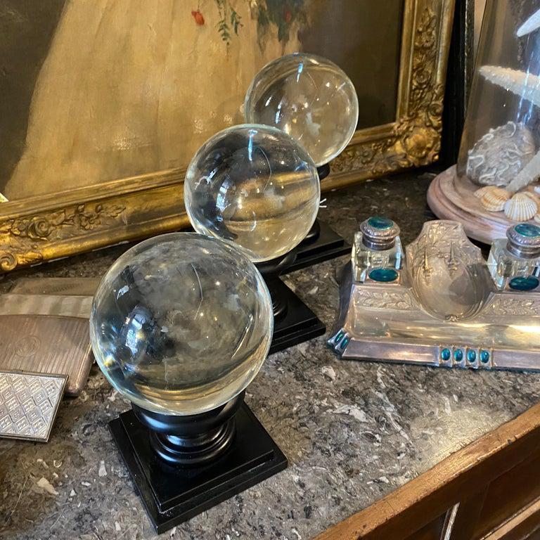 1930s, Set of Three Art Deco Transparent Murano Glass Spheres on Stands 4