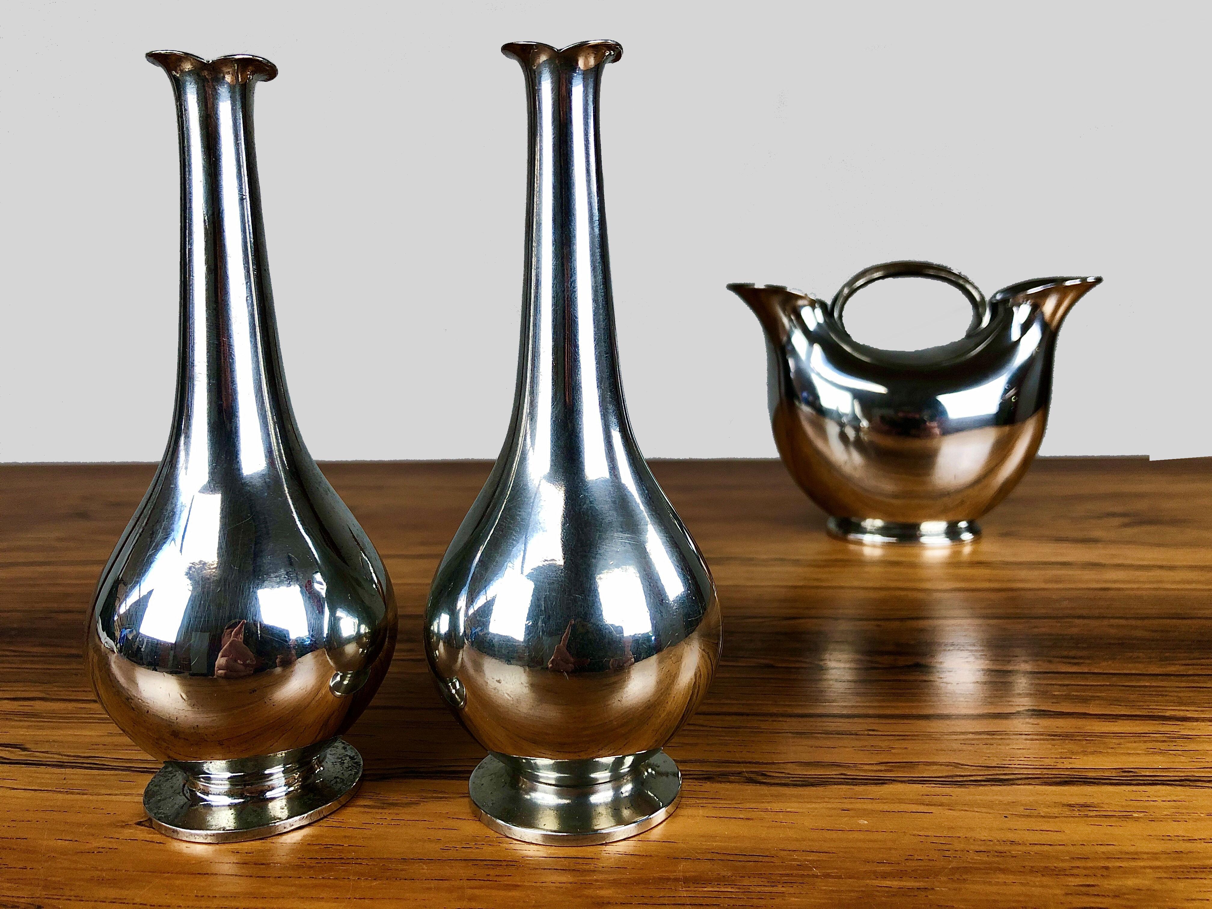 1930s Set of Three Danish Just Andersen Art Deco Pewter Vases In Good Condition In Knebel, DK