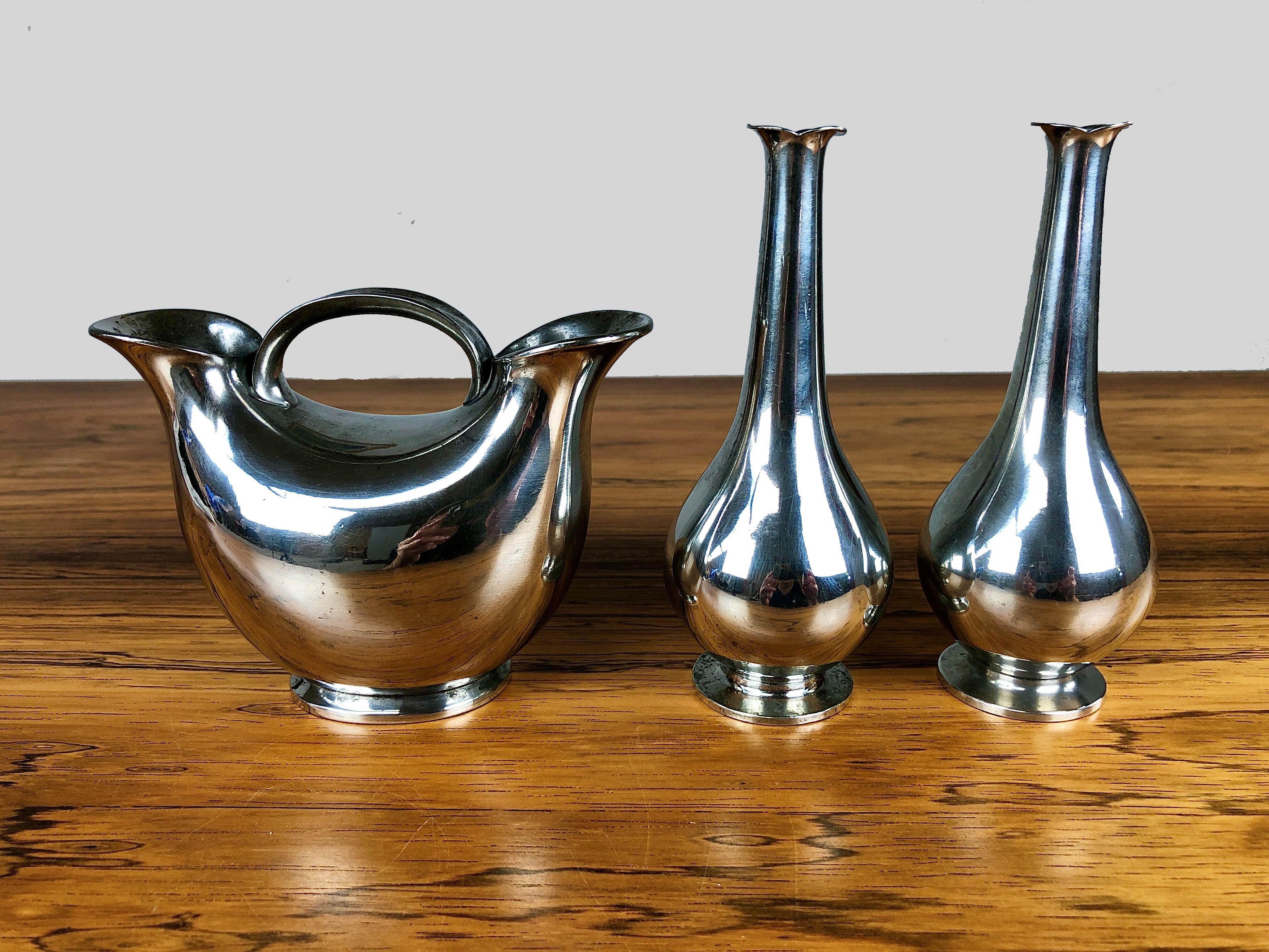 Mid-20th Century 1930s Set of Three Danish Just Andersen Art Deco Pewter Vases