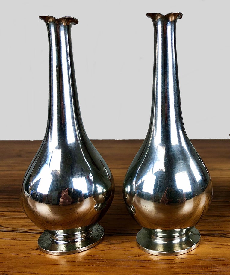 1930s Set of Three Danish Just Andersen Art Deco Pewter Vases For Sale