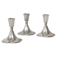 1930s Set of Three Danish Just Andersen Four-Leaf Clover Pewter Candlesticks