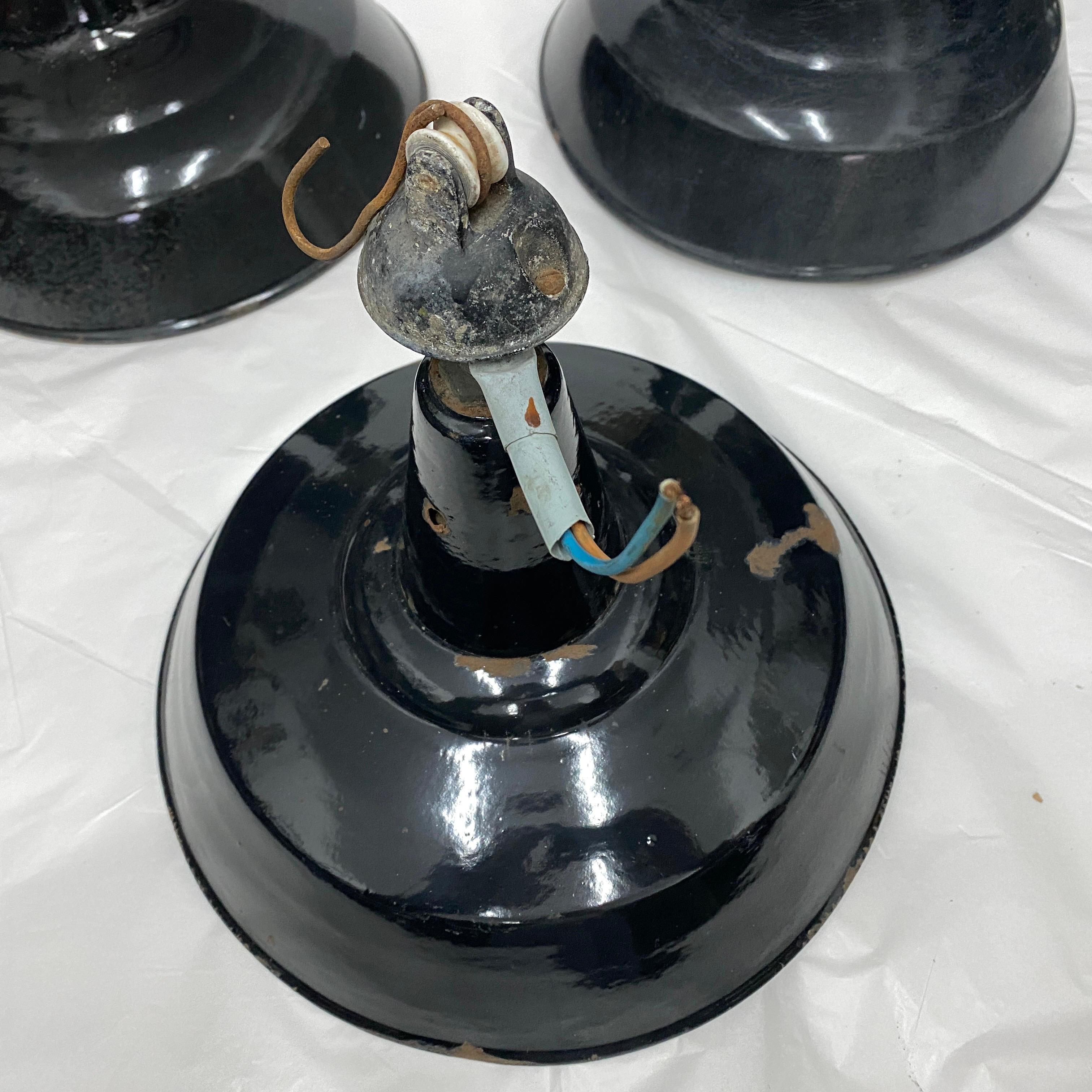 1930s Set of Three Industrial Black Painted Metal Italian Pendants For Sale 8