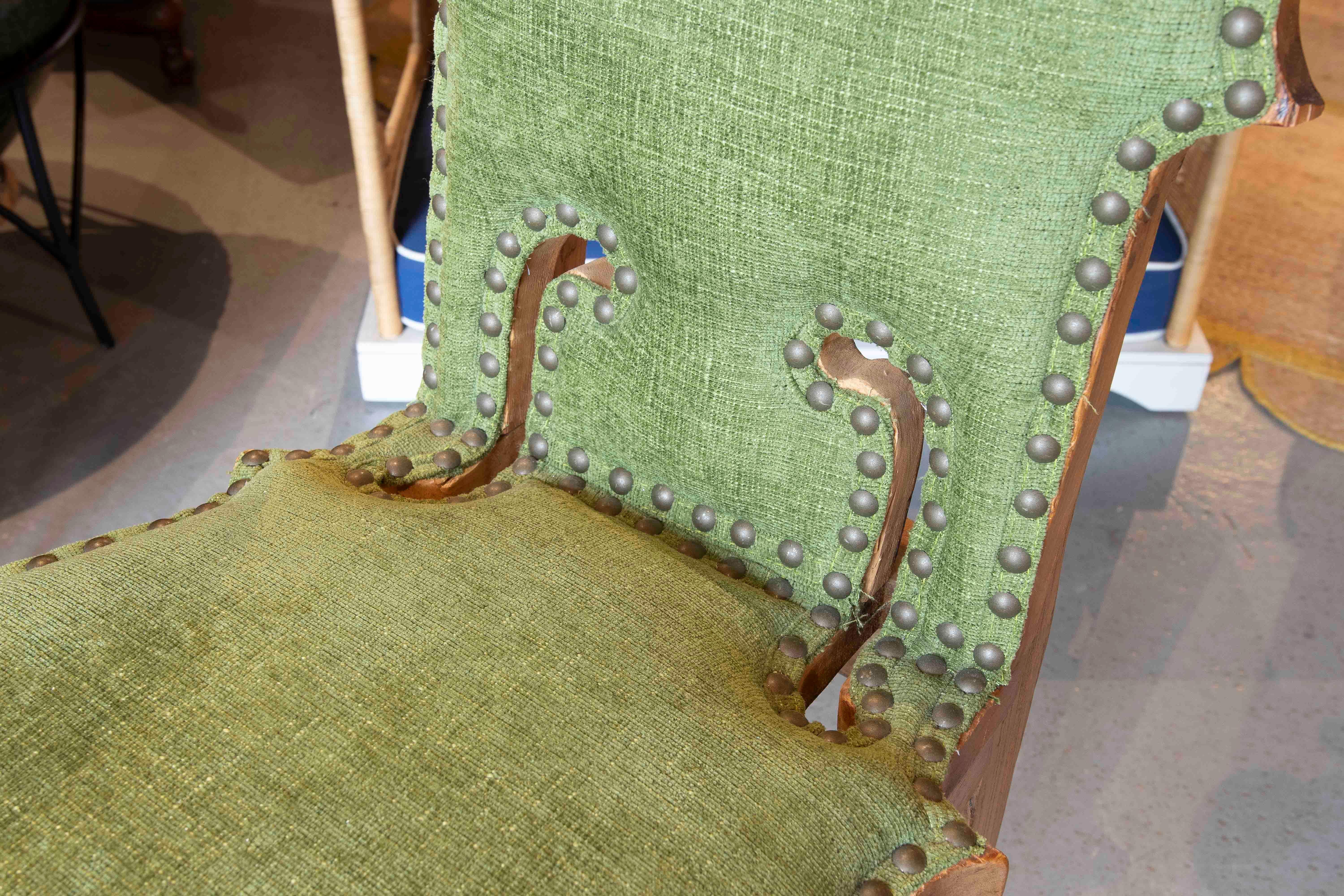 1930s Set of Twelve Wooden Chairs Newly Upholstered in Green Velvet For Sale 6