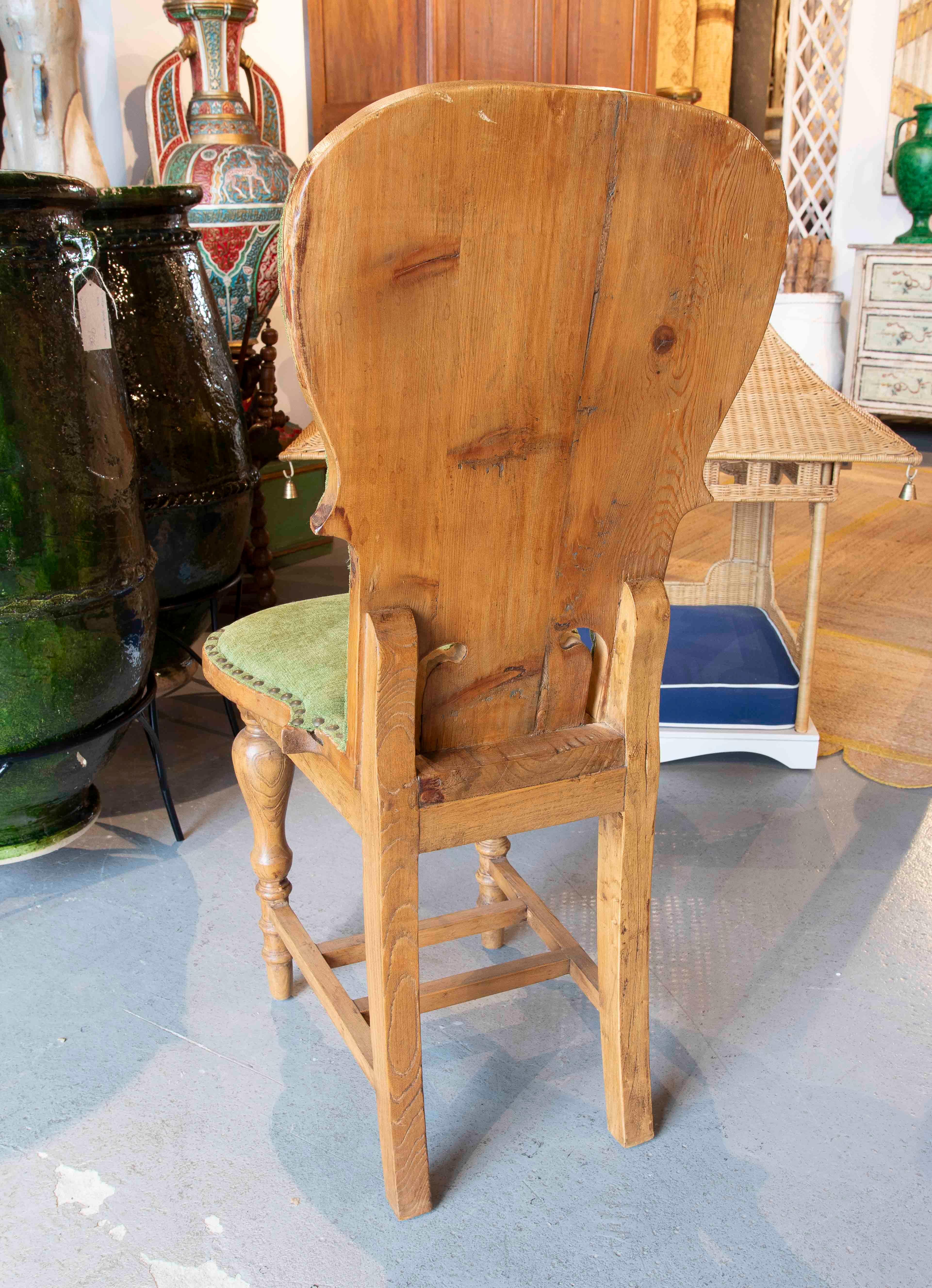 20th Century 1930s Set of Twelve Wooden Chairs Newly Upholstered in Green Velvet For Sale