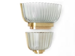 1930s, Set of Two Archimede Seguso Wall Lamp Crystal Pressed Decò Bronze
