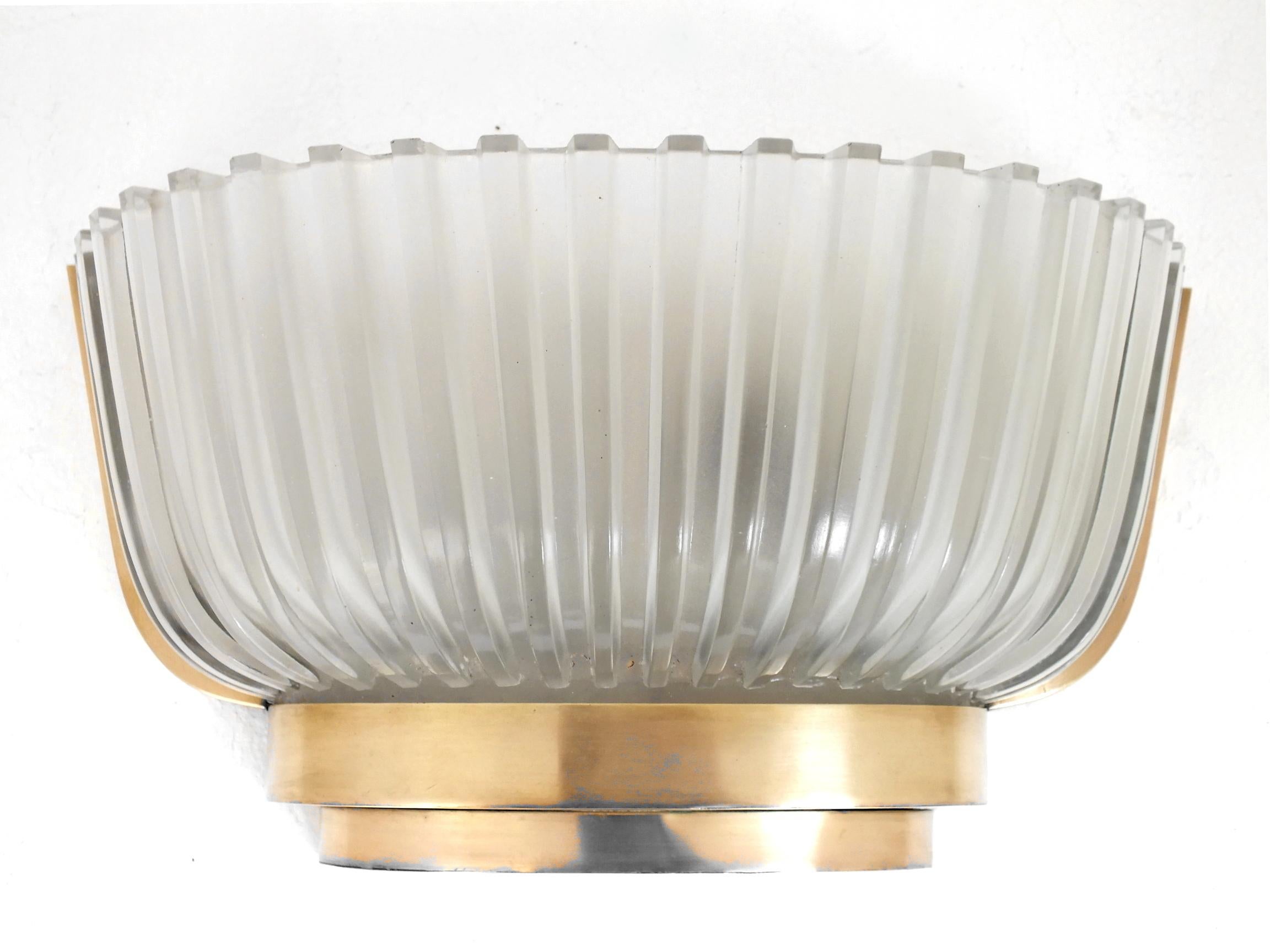 Mid-20th Century 1930s, Set of Two Archimede Seguso Wall Lamp Crystal Pressed Decò Bronze For Sale