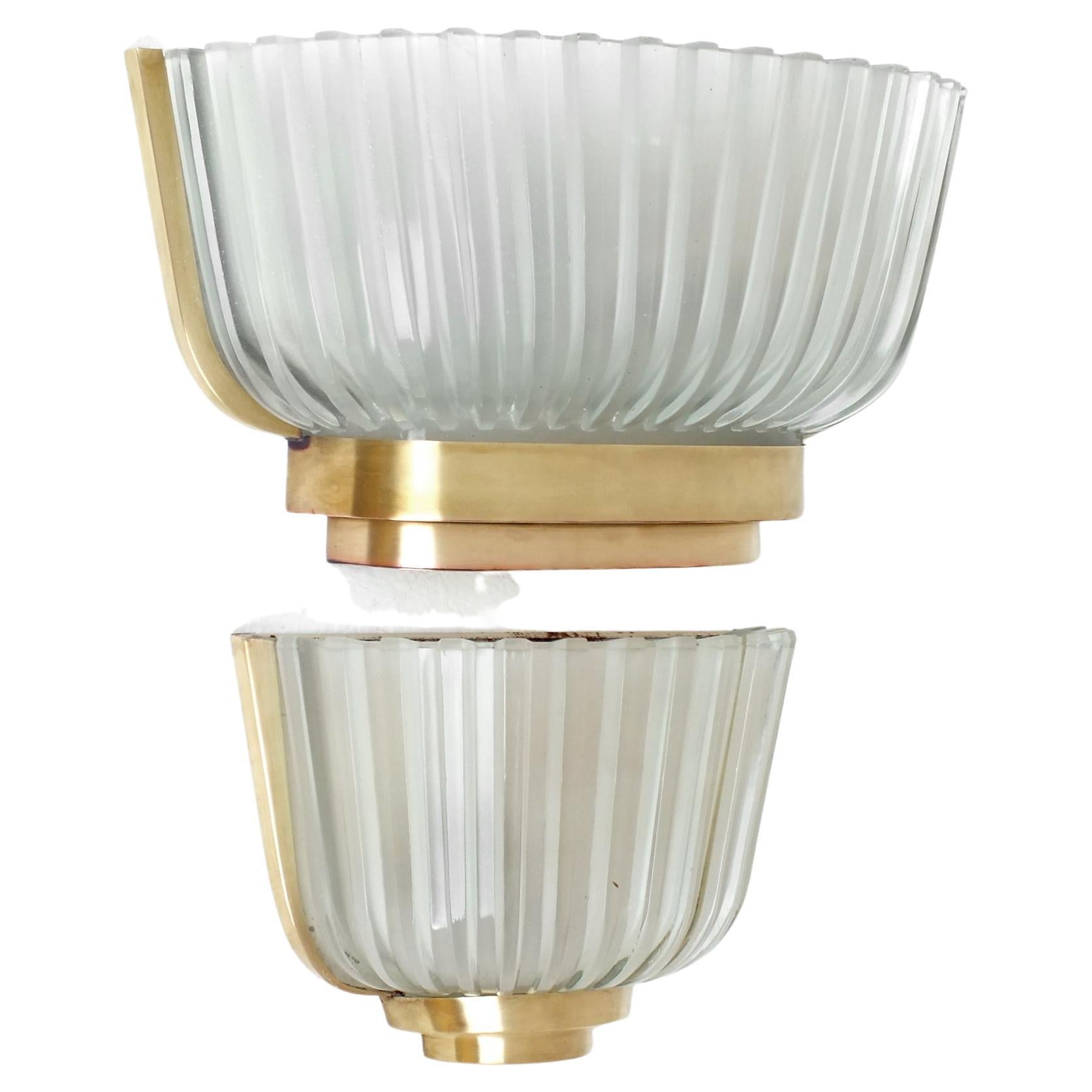 1930s, Set of Two Archimede Seguso Wall Lamp Crystal Pressed Decò Bronze For Sale