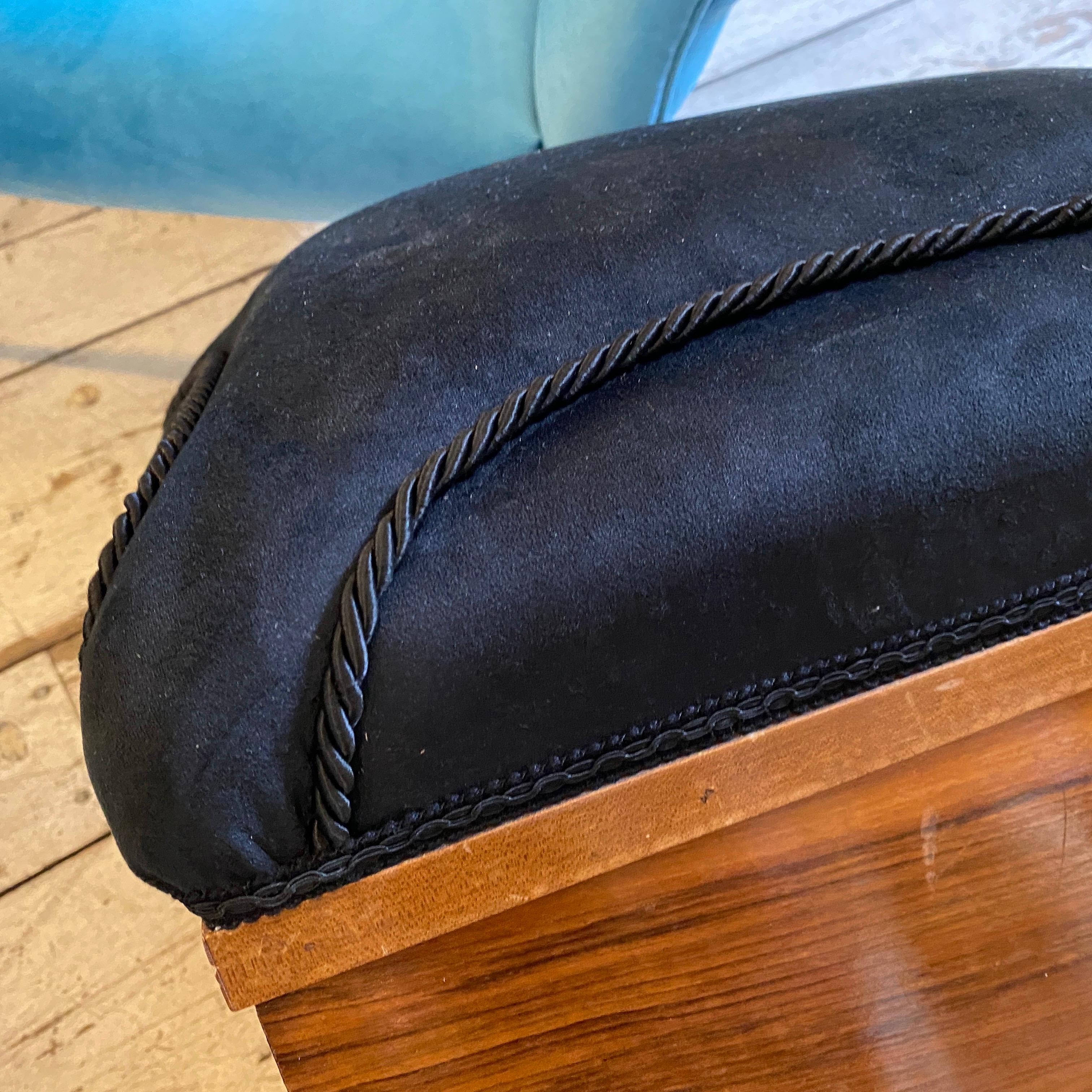 1930s Set of Two Art Deco Black Velvet and Wood Italian Poufs 2