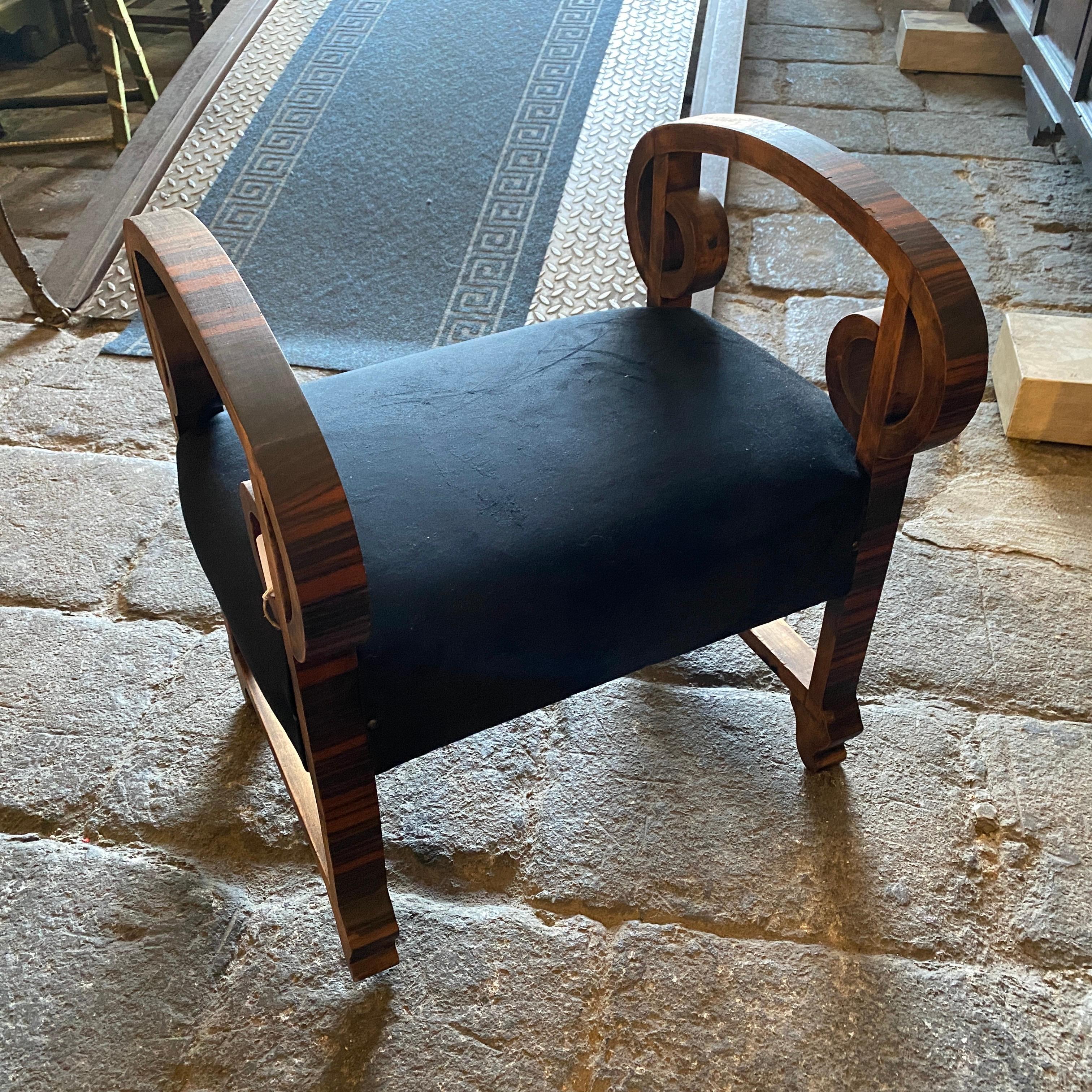 1930s Set of Two Art Deco Wood and Black Velvet Italian Poufs In Good Condition In Aci Castello, IT