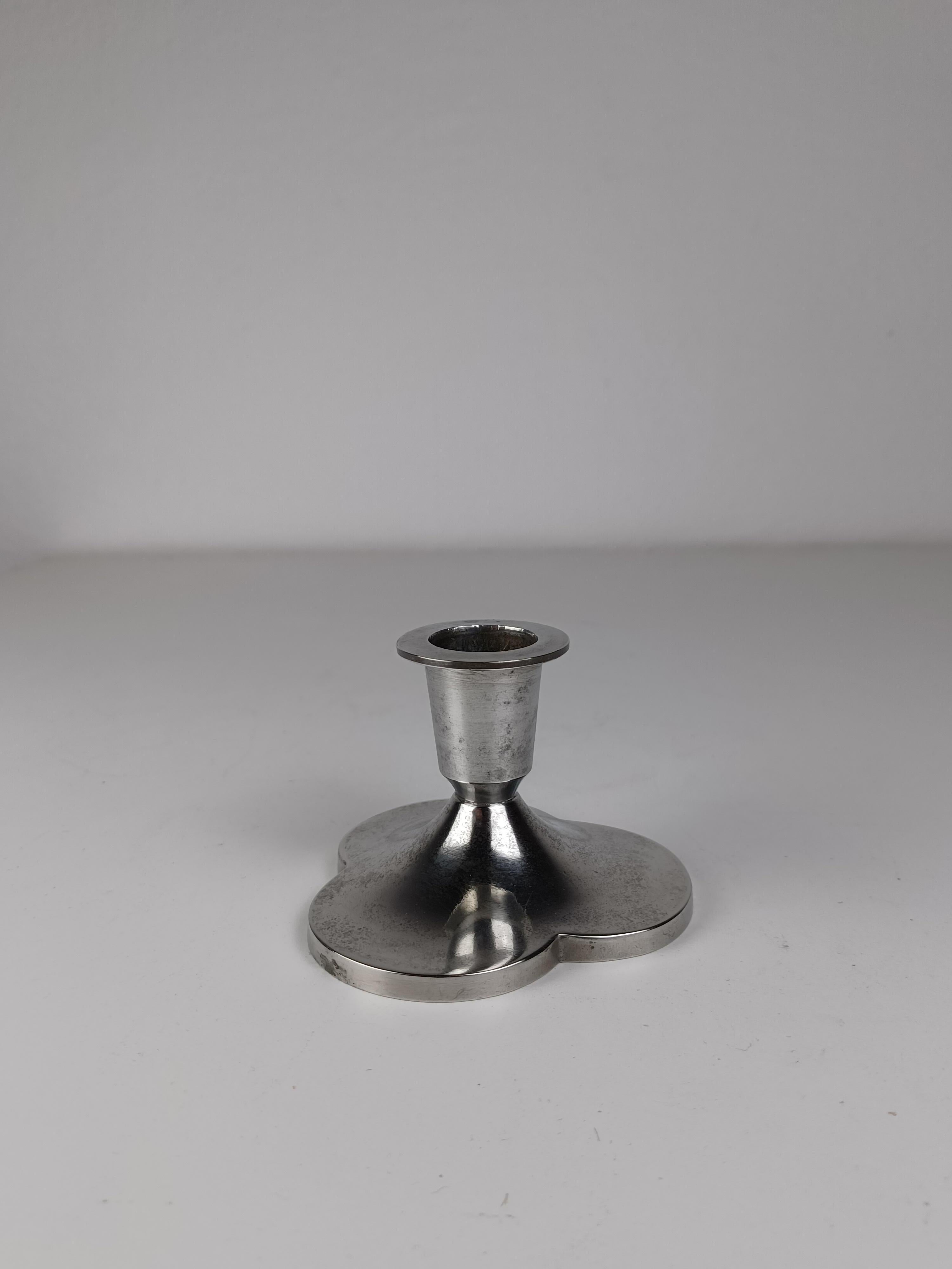 Metal 1930s Set of Two Danish Just Andersen Art Deco Three Clover Pewter Candlesticks For Sale