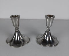 1930s Set of Two Danish Just Andersen Four-Leaf Clover Pewter Candlesticks