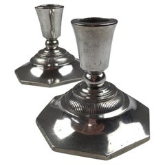 Vintage 1930s Set of Two Danish Just Andersen Pewter Candlesticks