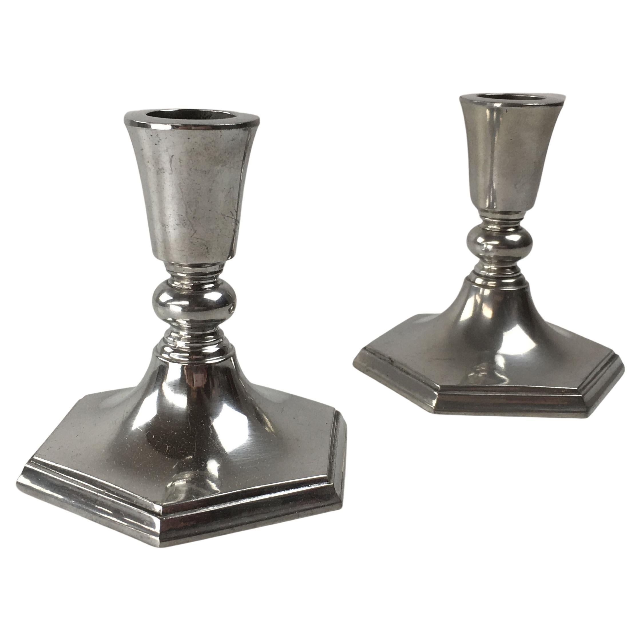 1930s Set of Two Danish Just Andersen Pewter Candlesticks For Sale