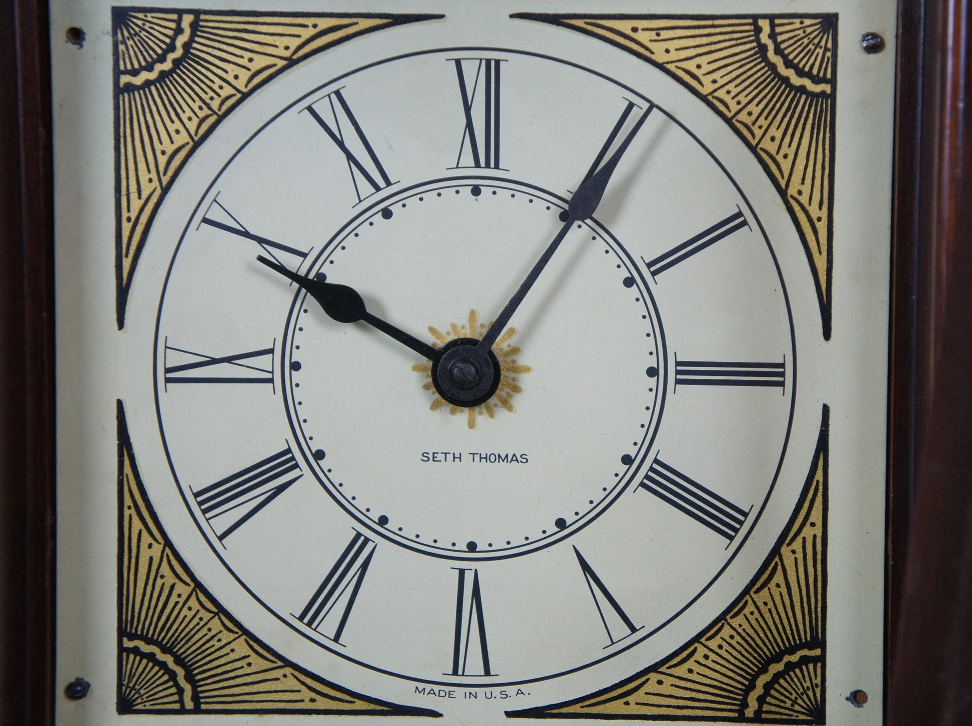 1930s Seth Thomas Kingsbury Pillar Scroll Electric Mantel Clock Reverse Painted 1