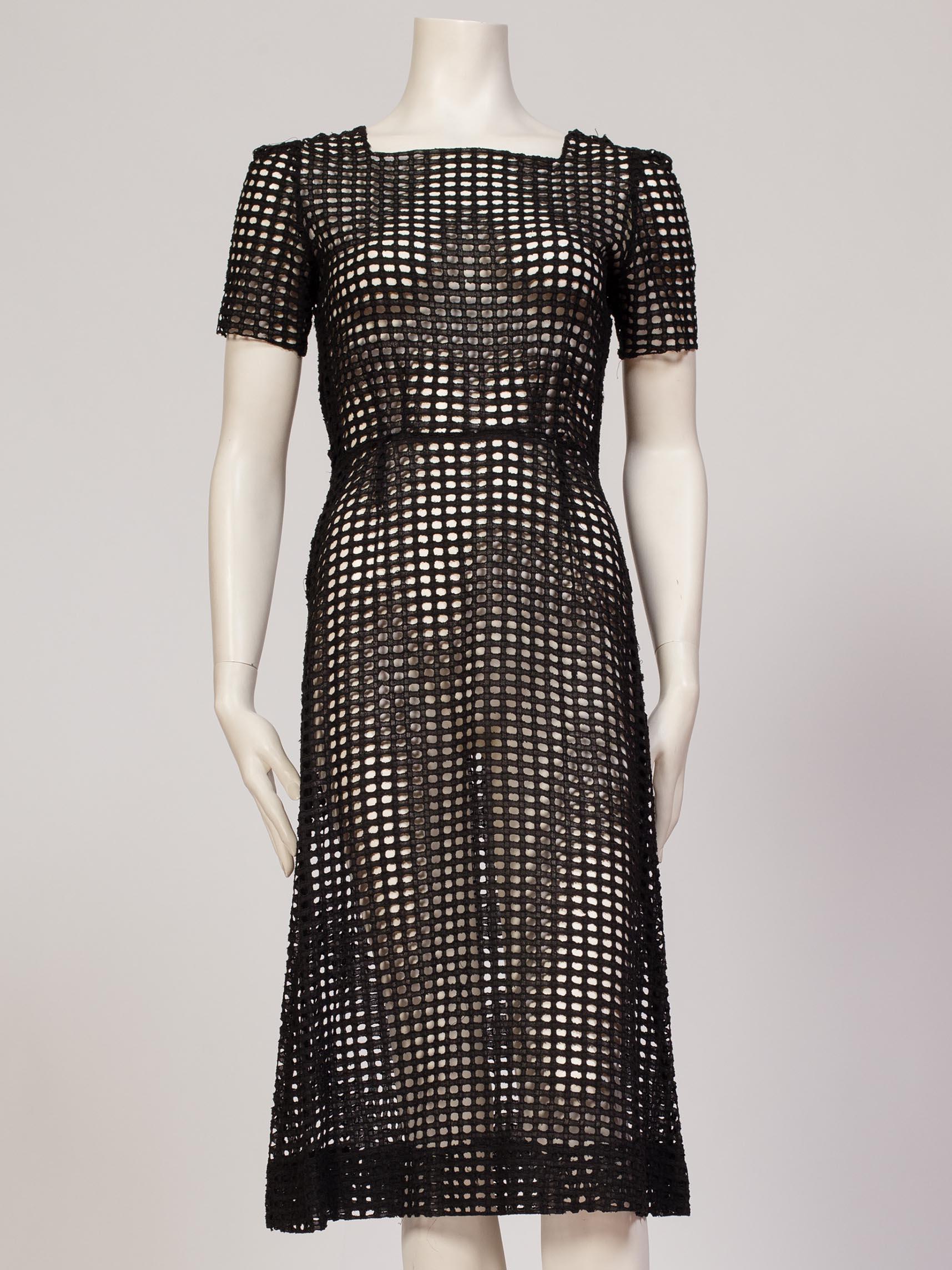 1930s Sheer Geometric Eyelet Cotton Lace Dress
