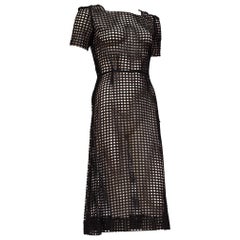 1930s Sheer Geometric Eyelet Cotton Lace Dress