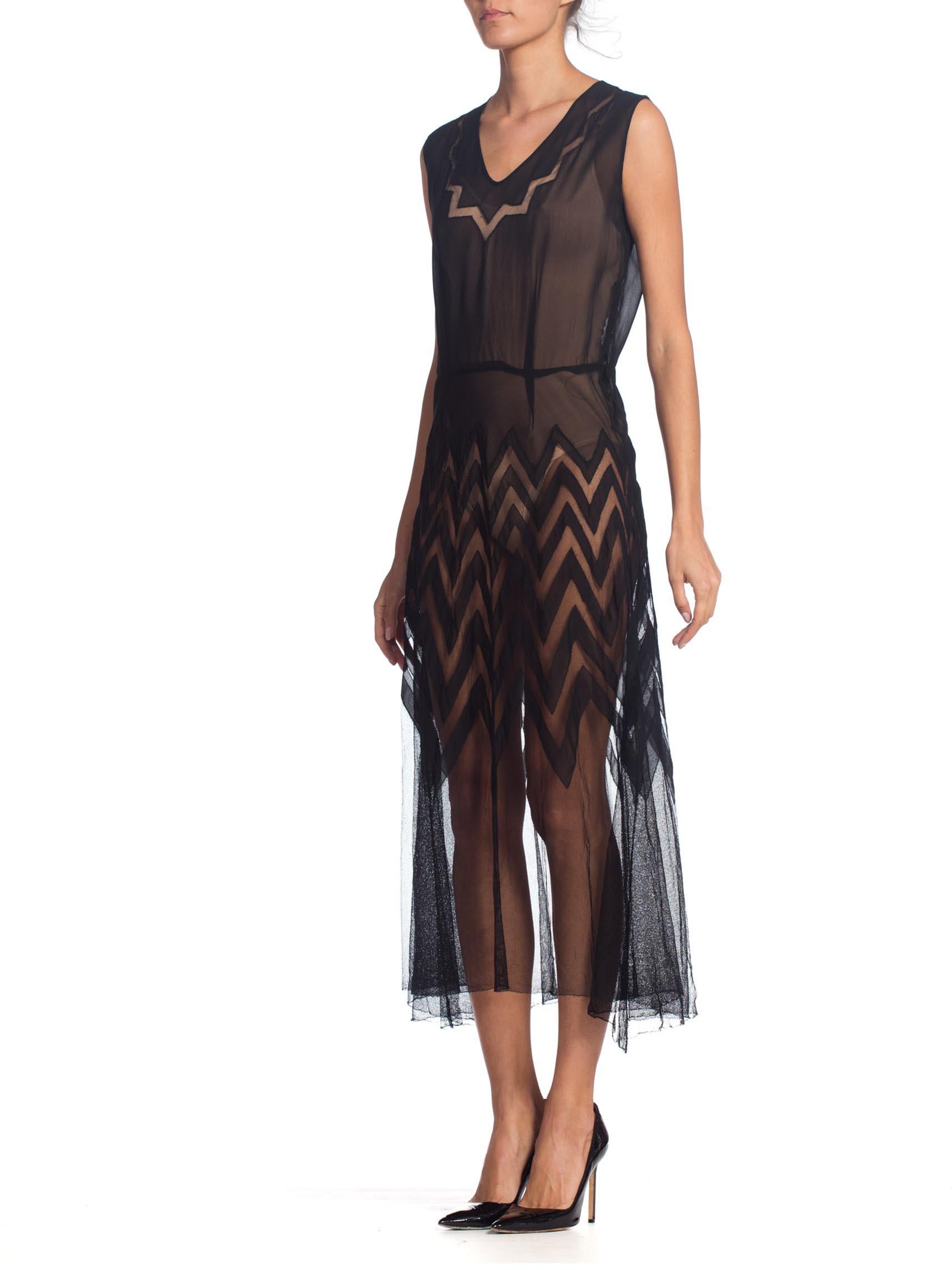 Black 1930S Sheer Silk Chiffon And Tulle Net Dress