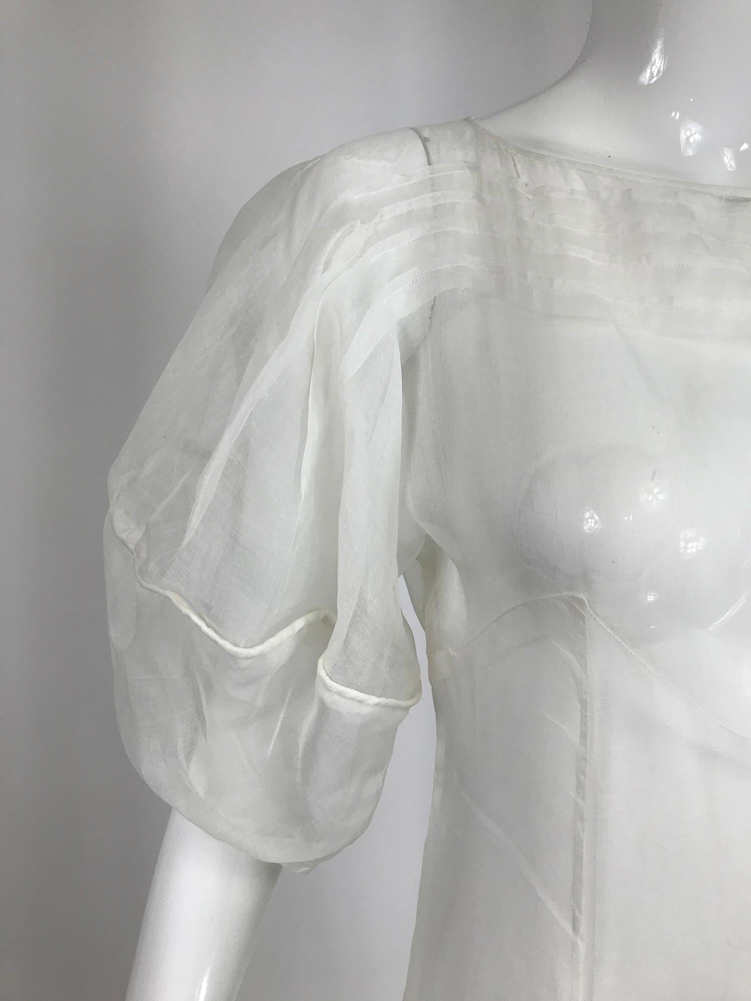 1930s Sheer White Organza Lantern Sleeve Gown  3