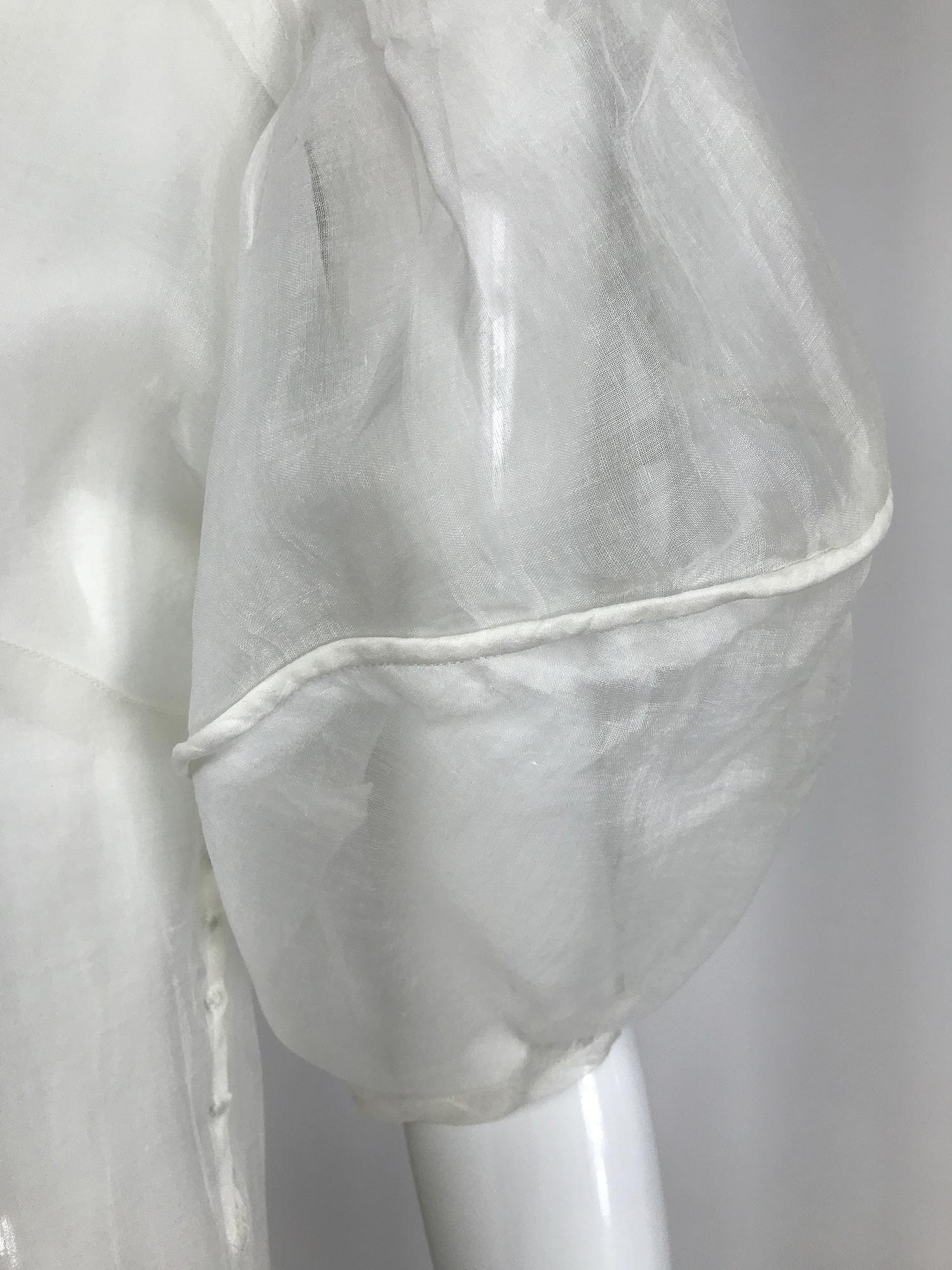 1930s Sheer White Organza Lantern Sleeve Gown  4