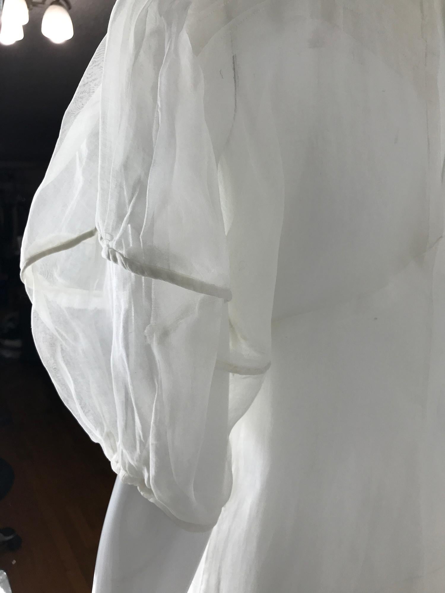 1930s Sheer White Organza Lantern Sleeve Gown  6