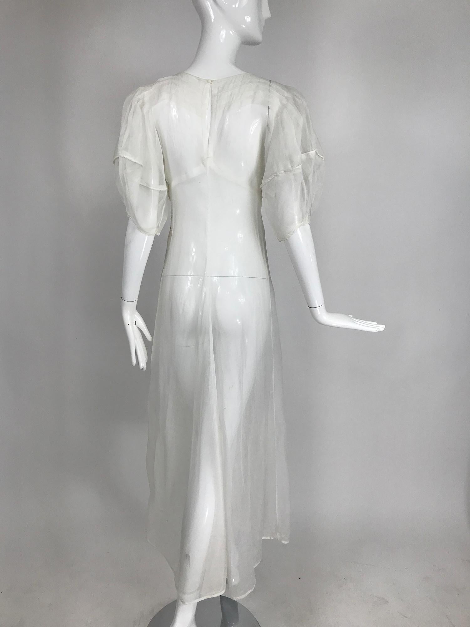 Gray 1930s Sheer White Organza Lantern Sleeve Gown