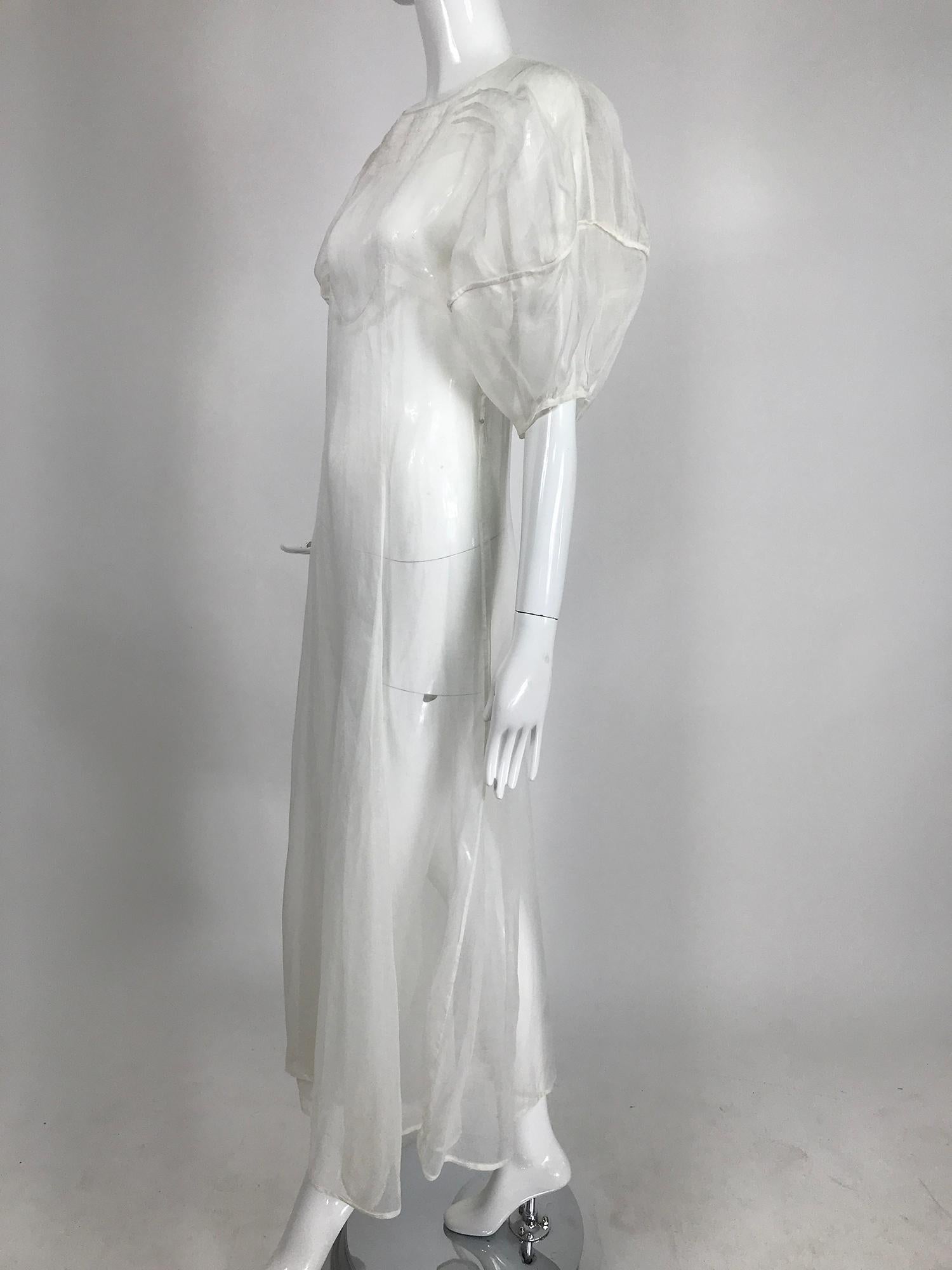 1930s Sheer White Organza Lantern Sleeve Gown  1