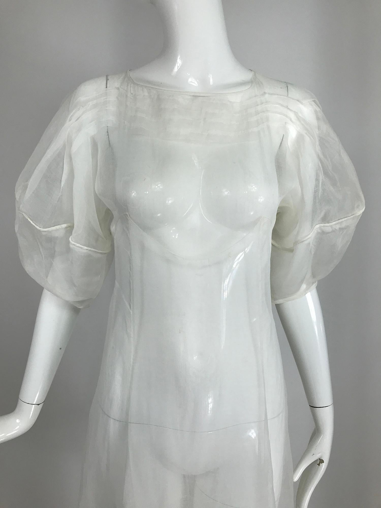 1930s Sheer White Organza Lantern Sleeve Gown  2