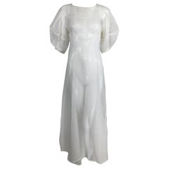 Vintage 1930s Sheer White Organza Lantern Sleeve Gown 