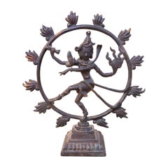 1930s Shiva Nataraja Bronze Sculpture with Decorative Ring of Fire