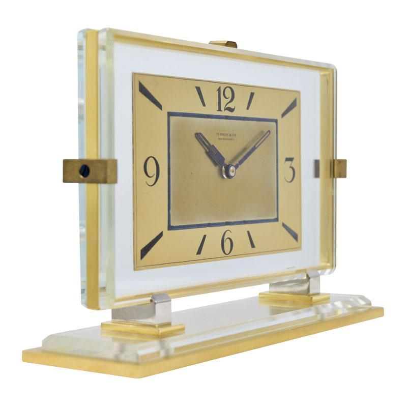 Gilt 1930s Shreve and Company Art Deco Desk Clock For Sale