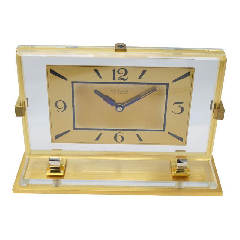 Horloge de bureau Art déco Shreve and Company des années 1930 Excellent état - En vente à Long Beach, CA