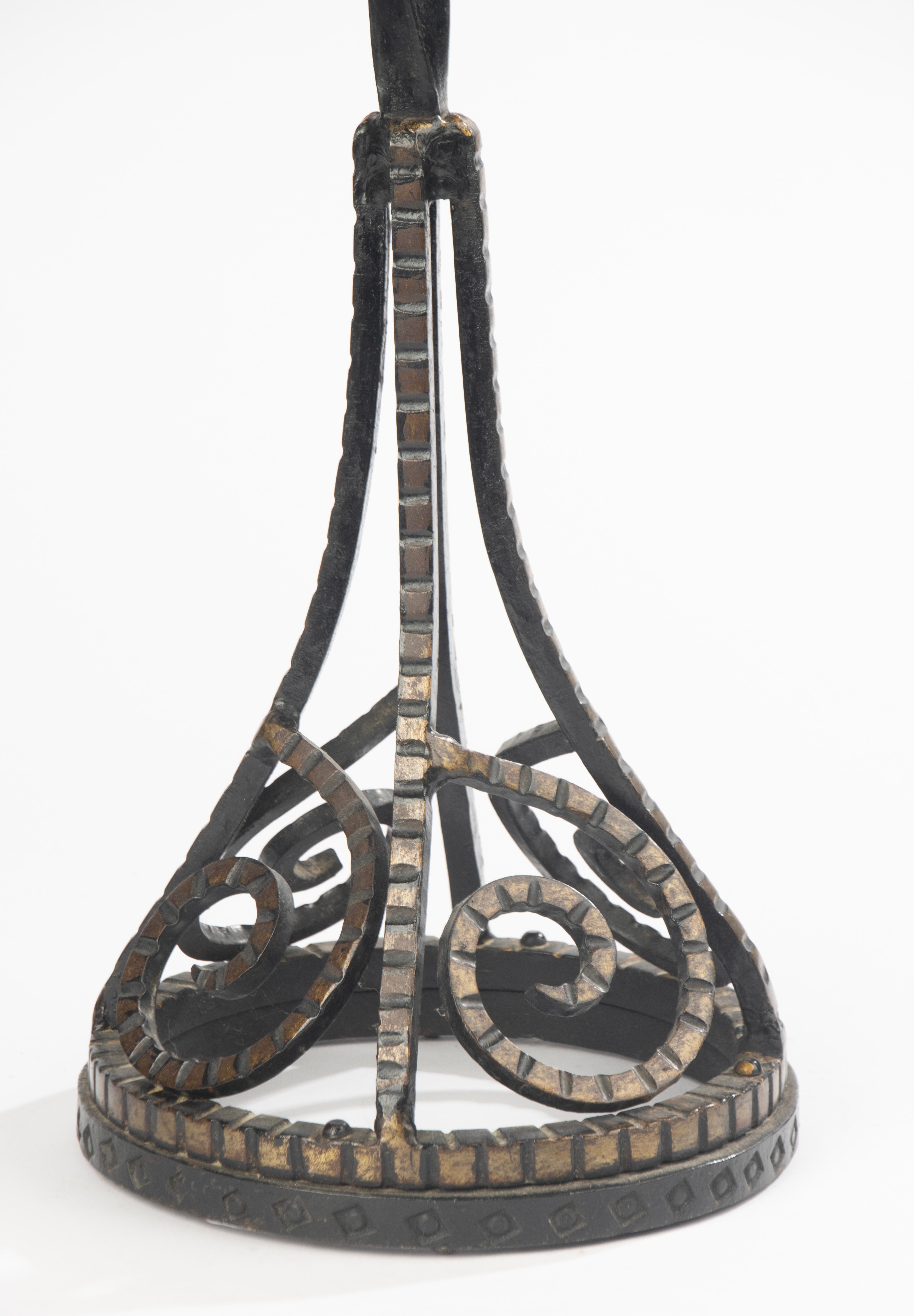 French 1930's Side Table - Art Deco - Hammered Wrought Iron - Painted Decoration For Sale