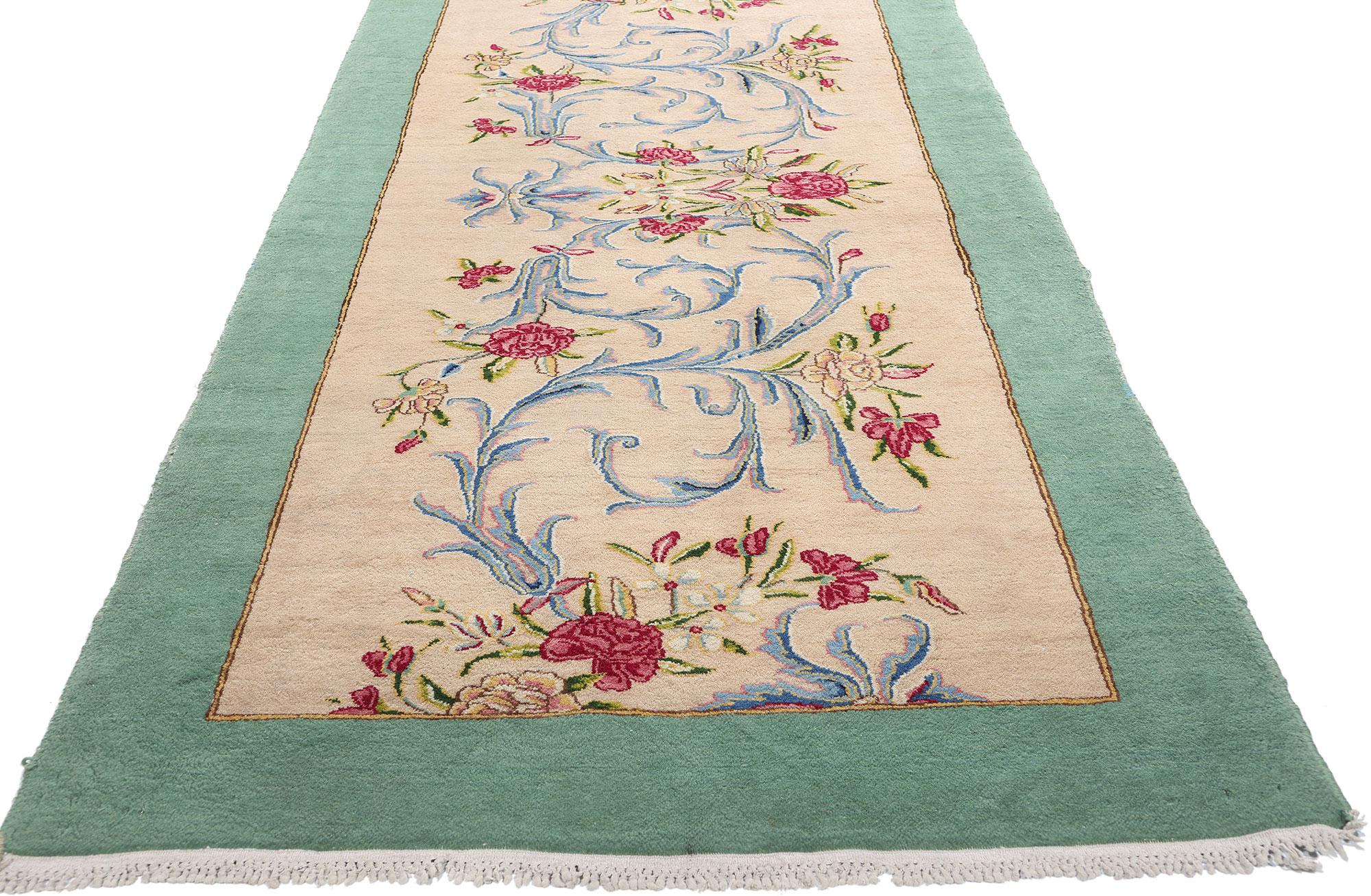 Persiano Tappeto persiano Kerman firmato del 1930 con stile tradizionale, 3'3 x 19'9 in vendita