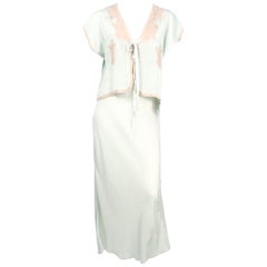 Vintage 1930s Silk Aqua and Peach Sleepwear Set