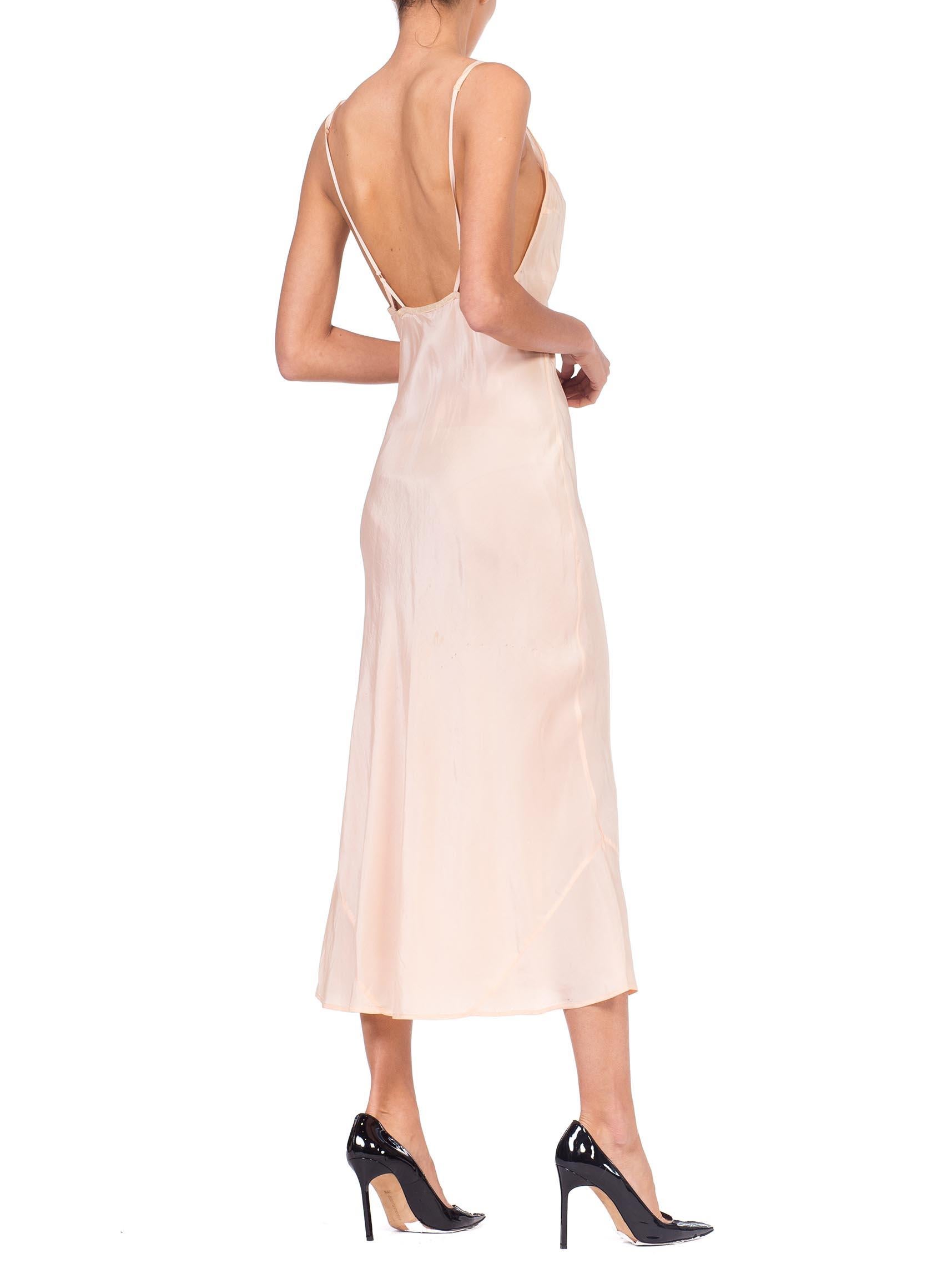 White 1930S Blush Pink Bias Cut Silk Crepe De Chine Rare Low Back Slip Dress