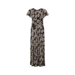 1930s Silk Chiffon Brown Novelty Print Dress