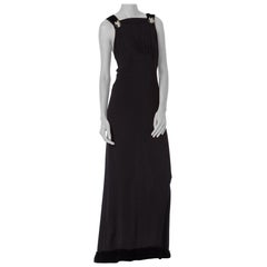 1930S Rayon Crepe & Velvet Gown Straight Cut With As-Is Deco Crystal Details