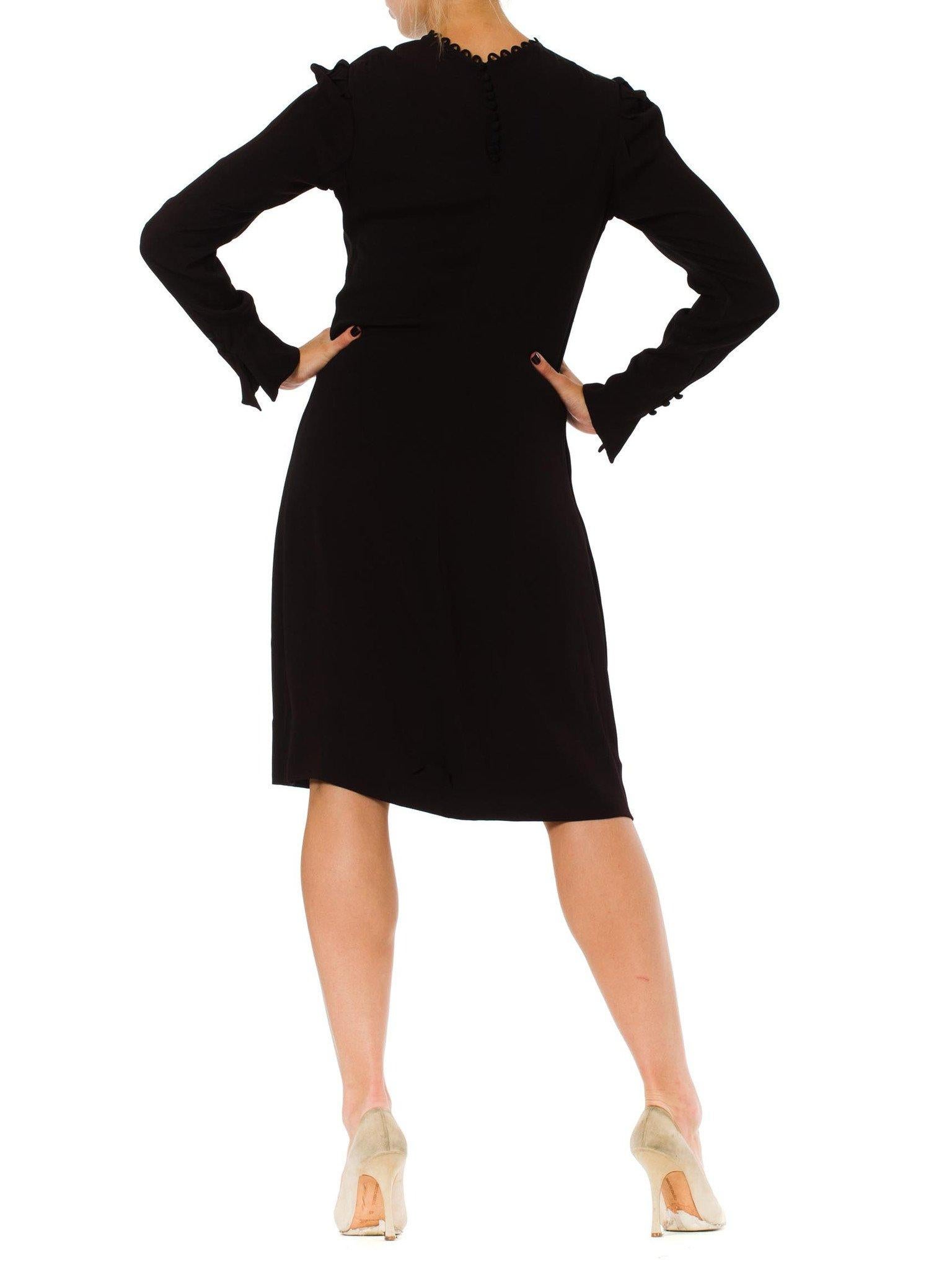 1930S Black Silk Crepe Back Satin Long Sleeve Dress With Shirred Bodice Detail For Sale 1