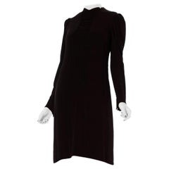 Vintage 1930S Black Silk Crepe Back Satin Long Sleeve Dress With Shirred Bodice Detail